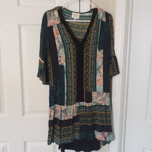 Anthro Maeve green and black dress